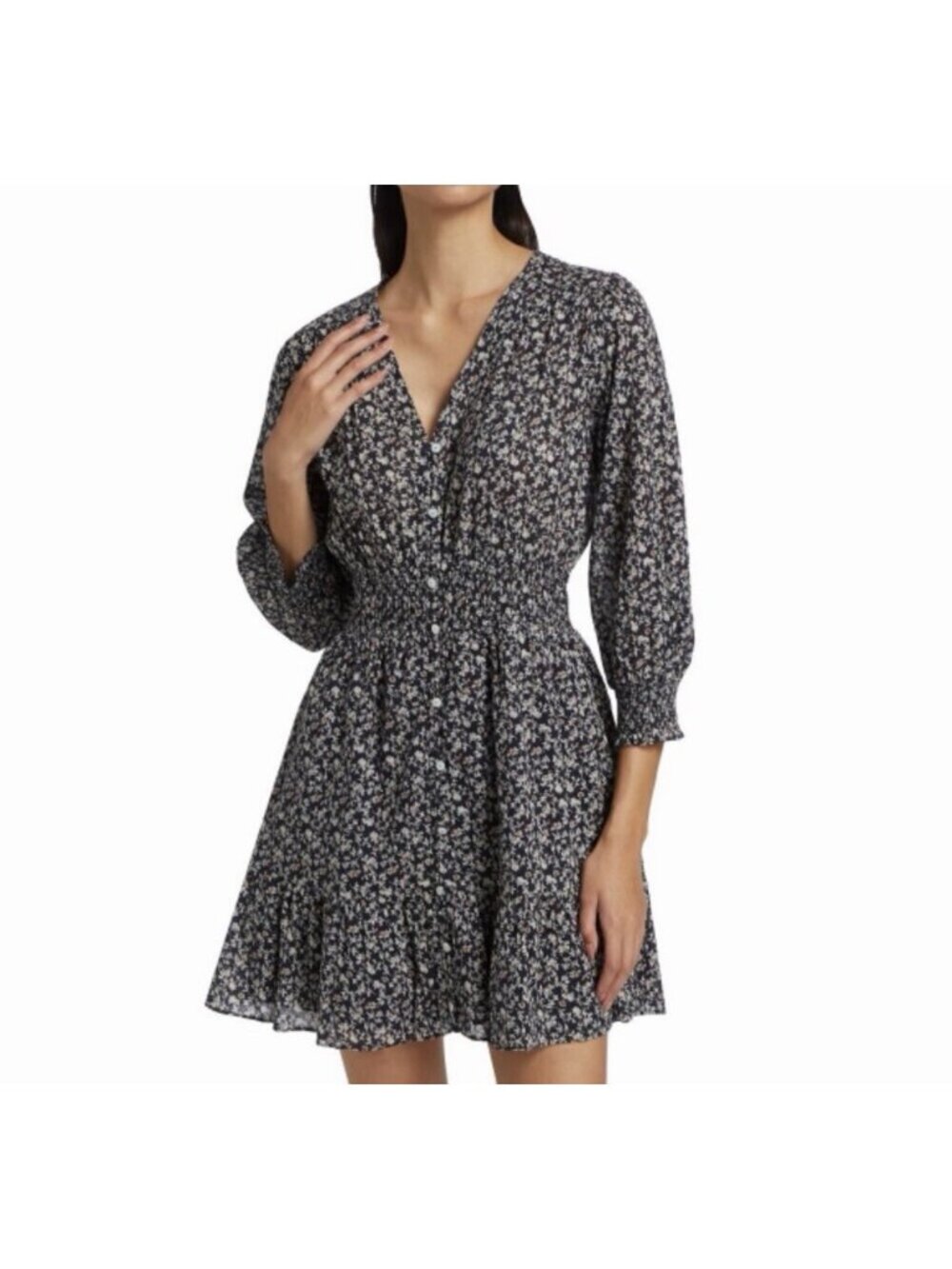 Veronica Beard Dress Mini Size 4 'Katari' Cotton Navy Blue Floral 3/4 Sleeve